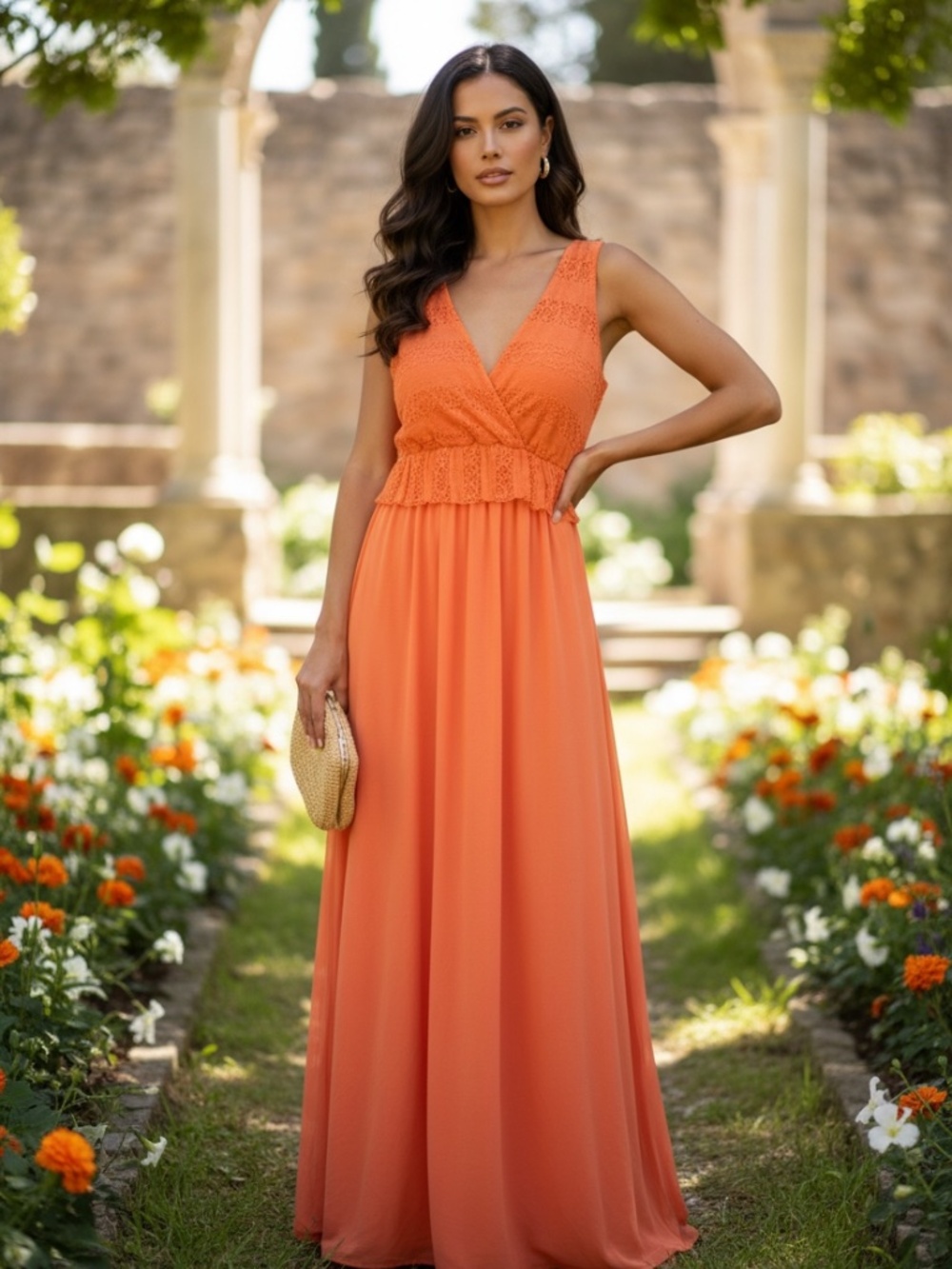 Plus Size Lace Wrap Peplum Ruffle Maxi Dress